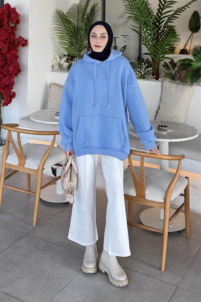 Üç İplik Kanguru Cep Sweatshirt Bebe Mavisi