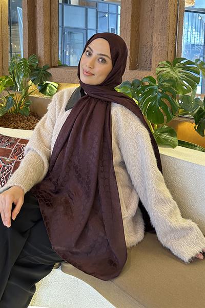 Bloom Desen Ayrobin Floş Jakar Şal Koyu Bordo