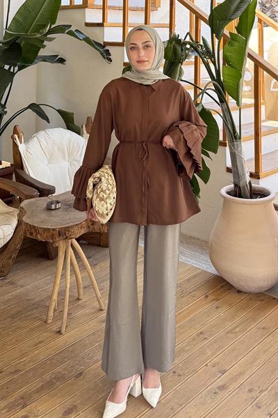 Piliseli Uzun Gömlek Acı Kahverengi