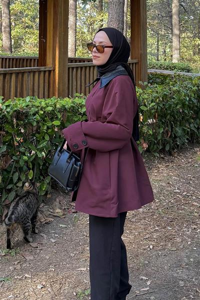 Garni Yaka Trençkot Bordo