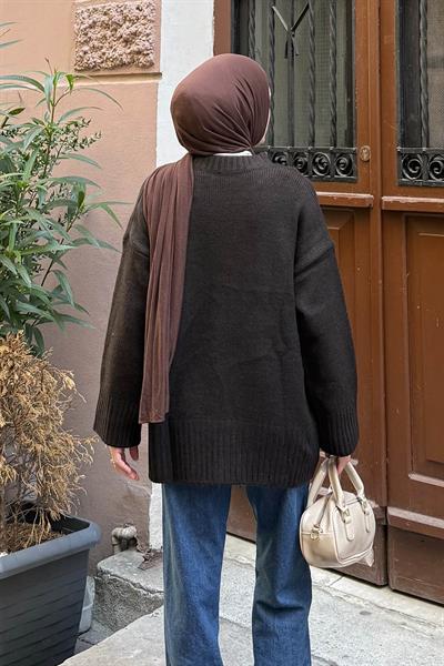 Geniş Kollu Kazak Acı Kahverengi