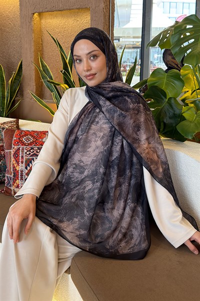 Gül Çiçek Desen Ferah Şal Antrasit
