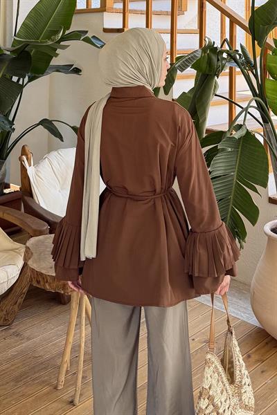 Piliseli Uzun Gömlek Acı Kahverengi