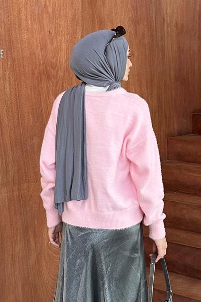 Sakallı Basic Hırka Pembe