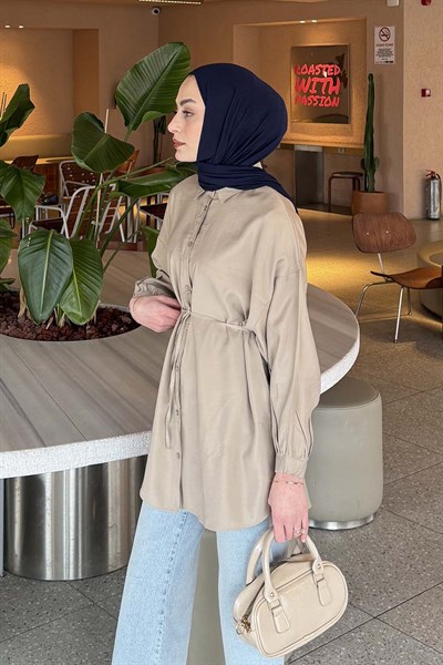 Lamelif Bağlamalı Gömlek Bej