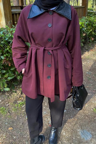Garni Yaka Trençkot Bordo