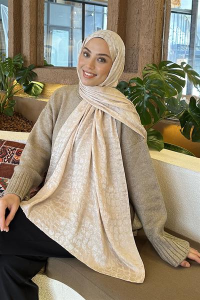 Bloom Desen Ayrobin Floş Jakar Şal Bej