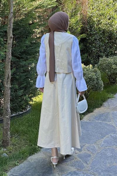 Gabardin Yelek-Etek İkili Tesettür Takım Taş