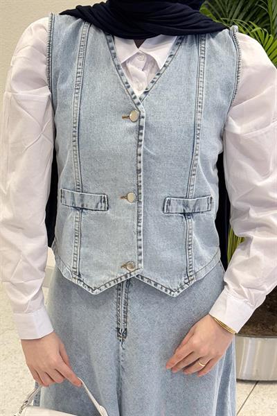 Kruvaz Kapama Kot Etekli Takım Mavi