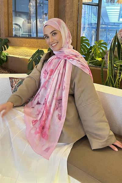 Gül Desen Bambu Şal Şeker Pembesi