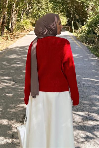 Crop V Yaka Hırka Nar Çiçeği