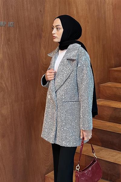 Balık Sırtı Kruvaze Kaban Siyah