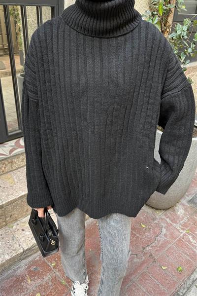 Balıkçı Yaka Kazak Siyah