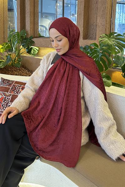 Bloom Desen Ayrobin Floş Jakar Şal Bordo