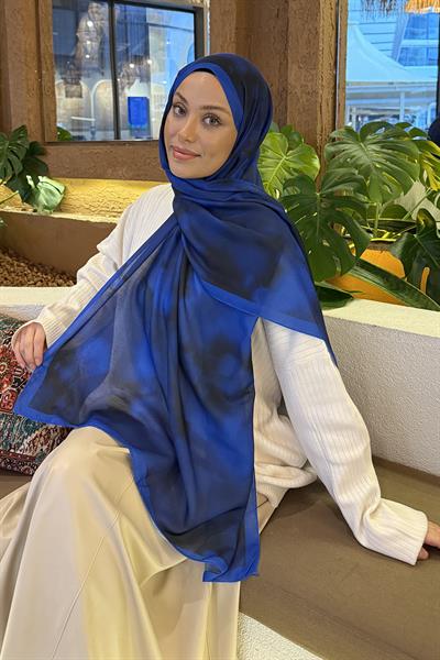 Batik Desen Soft Şal Saks Mavisi