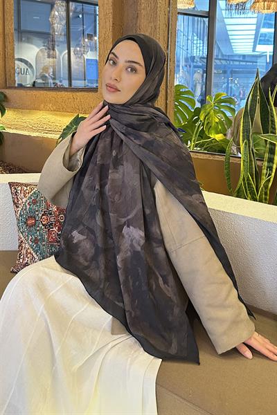 Gül Desen Bambu Şal Koyu Yeşil