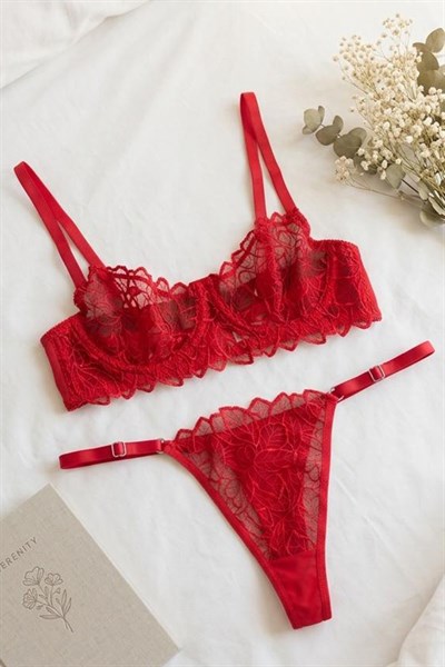 Dantelli Bralet  Sütyen Takım Kırmızı
