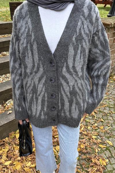 Zebra Desen Hırka Gri