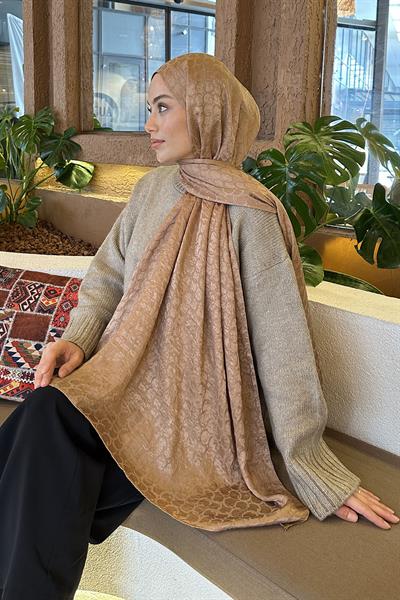 Bloom Desen Ayrobin Floş Jakar Şal Camel