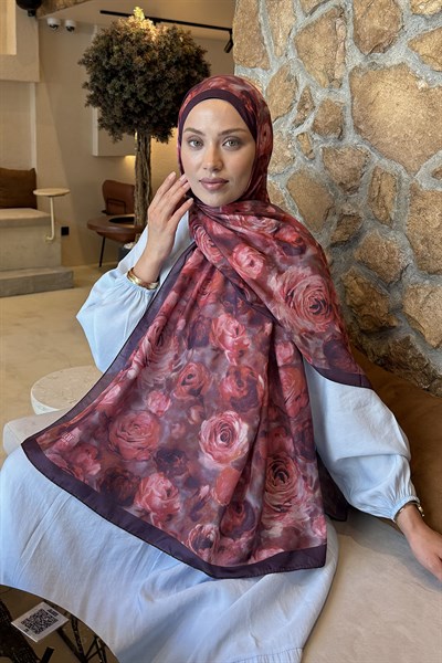 Botanik Çiçek Desen Lara Soft Şal Koyu Bordo