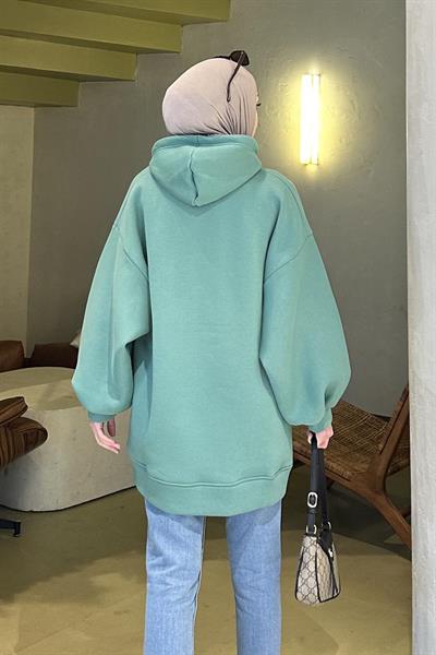Üç İplik Balon Kol Sweatshirt Mint Yeşili