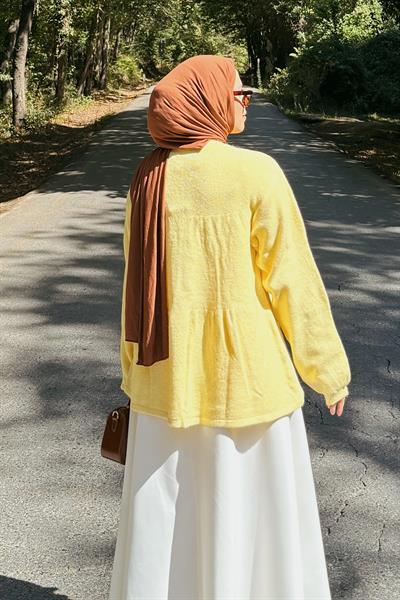 Yaka Bağlama Detaylı Kazak Sarı
