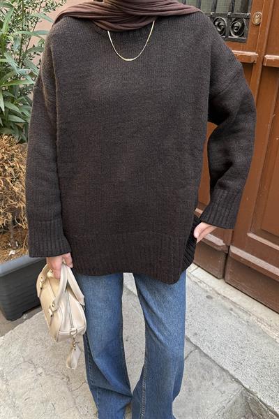 Geniş Kollu Kazak Acı Kahverengi