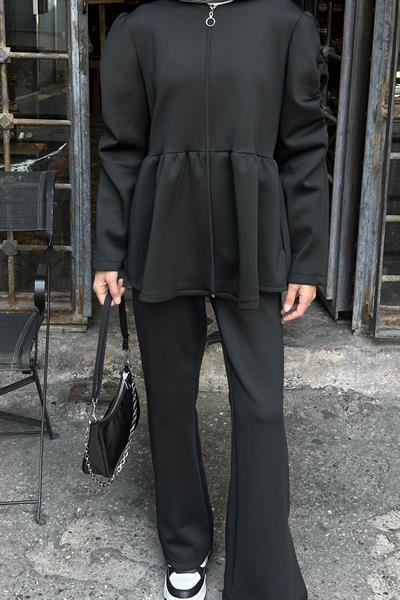 Volan Detaylı İkili Scuba Takım Siyah