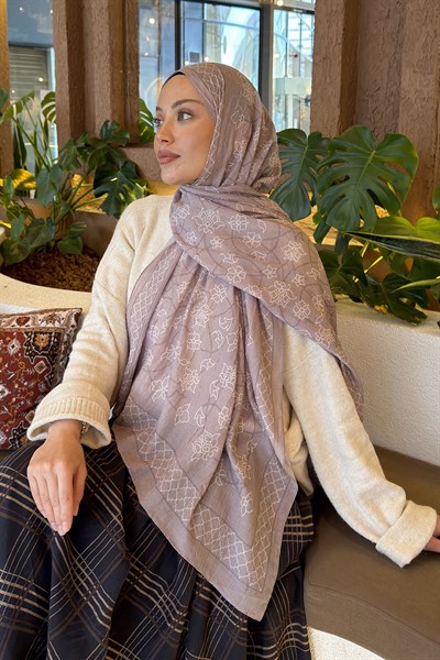 Geometrik Desen Bambu Şal vizonrengi