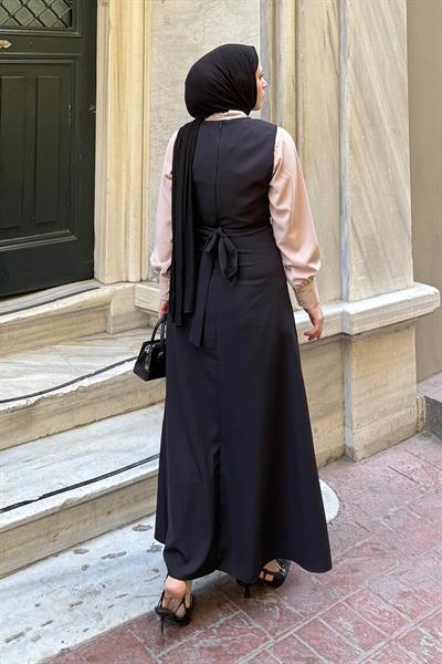 Düğme Detaylı Elbise Siyah