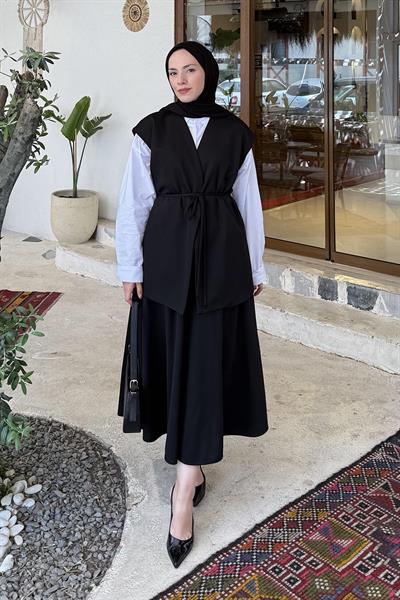 Yelek-Etek İkili Tesettür Takım Siyah