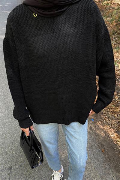 İnce Örgülü Kazak Siyah