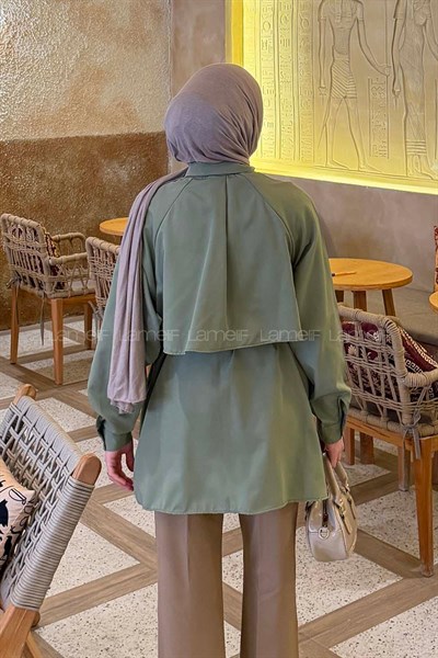 Pelerin Detaylı Gömlek Çağla Yeşili