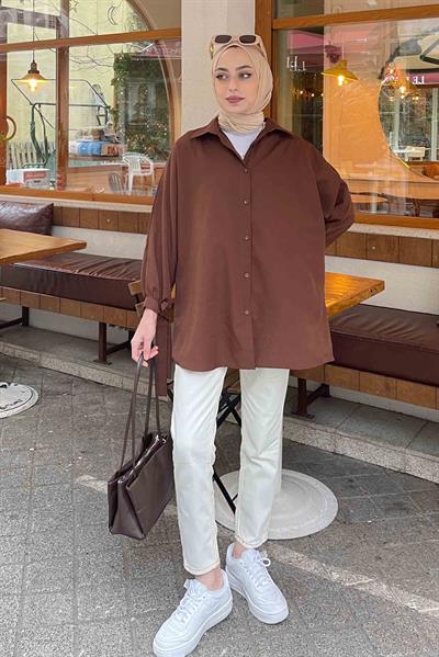 Kol Detaylı Gömlek 
Oversize Gömlek Acı Kahverengi