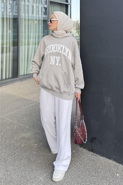 Brooklyn Baskılı Üç İplik Sweat Gri