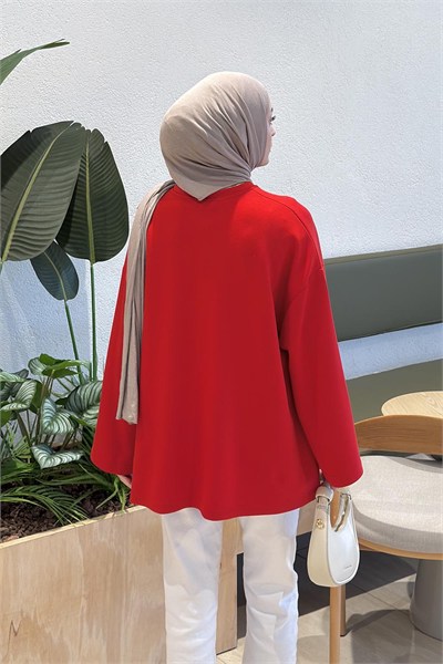 Yan Biye Bağlamalı Tunik Kırmızı