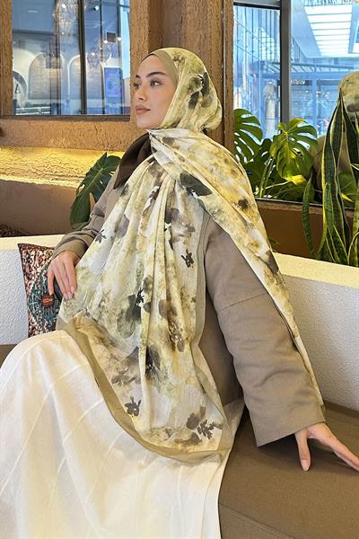 Batik Çiçek Desen Bambu Şal Mint Yeşili