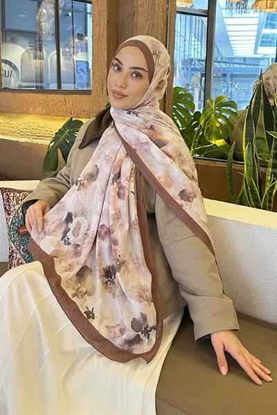 Batik Çiçek Desen Bambu Şal Sütlü Kahve