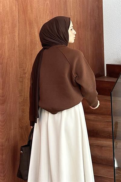 Düşük Omuz Üç İplik Sweatshirt Acı Kahverengi