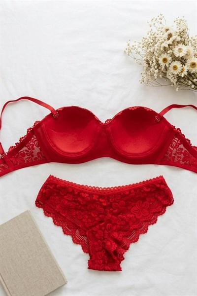 Toparlayıcı Özellik Çıkarılabilir Askı Lotus Sütyen Takım Kırmızı