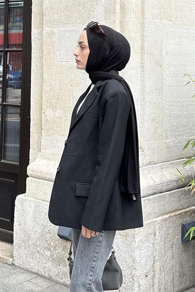 Kapak Cep Blazer Ceket Siyah