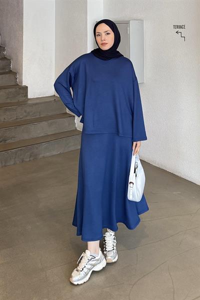 Kristal Kloş Etekli Tesettür Lacivert
