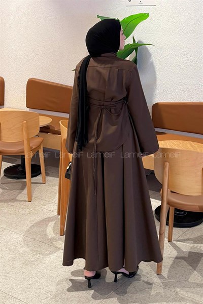 Kravat Yaka Tesettür Takım Acı Kahverengi