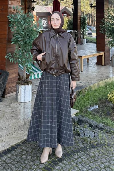 Kemerli Deri Ceket Acı Kahverengi