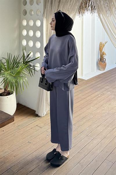 Kup Detaylı Eşofman Takımı Füme