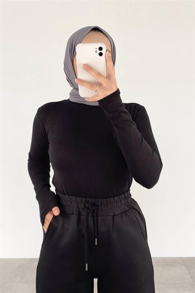 Balıkçı Yaka Fitilli Body Siyah