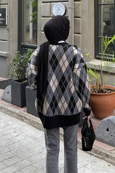 Bisiklet Yaka Kısa Hırka Siyah