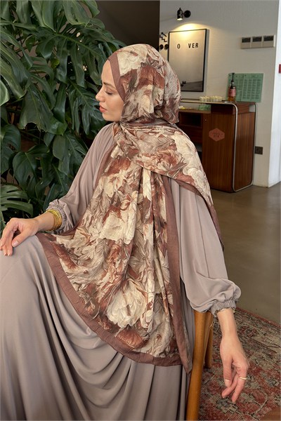 Vintage Flower Desen Bambu Şal Sütlü Kahve