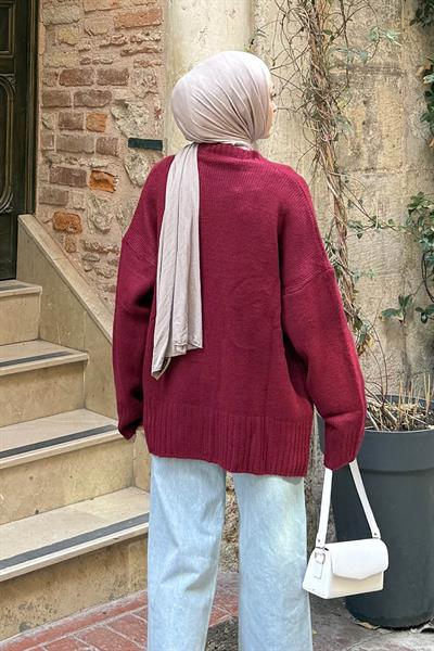 Salaş Dokulu Basic Hırka Bordo