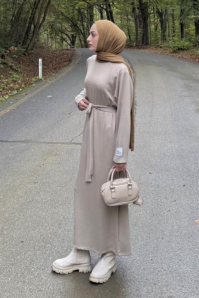 Arma Detaylı Elbise Bej